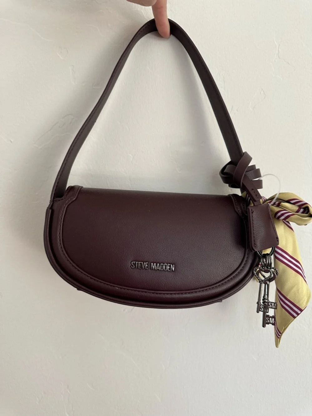 Steve Madden Women’s Dark Brown Leather Shoulder Bag with Silver Hardware